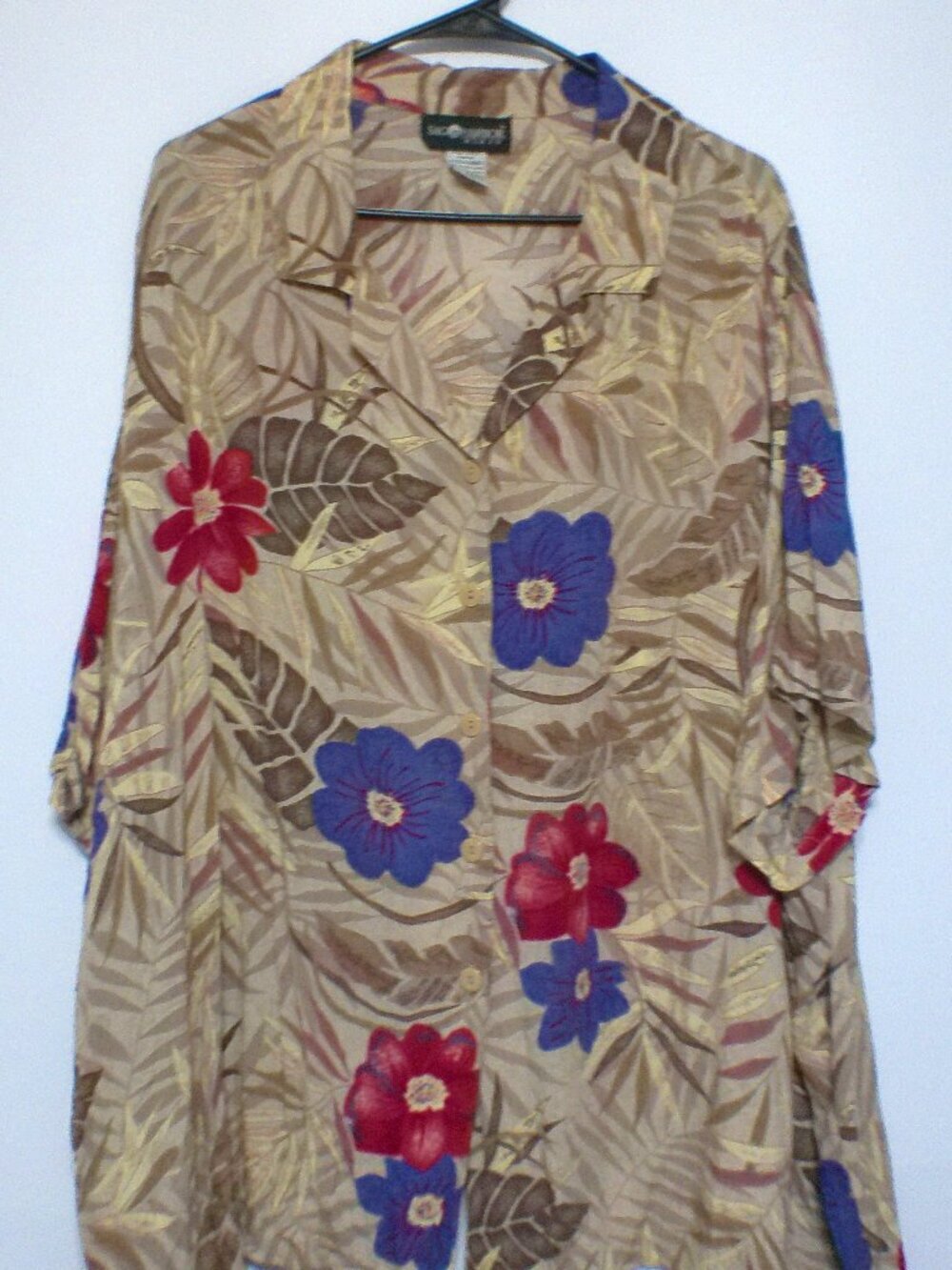 Sag Harbor Woman Blouse Women’s 3X Beige Floral Tropical Short Sleeve Plus Size